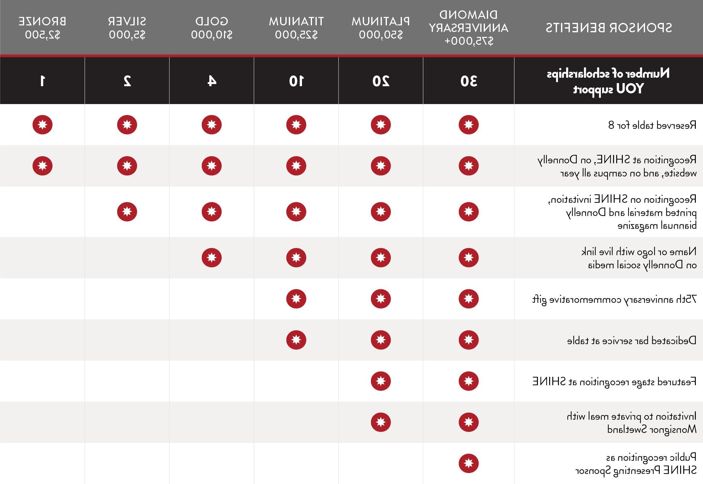 SHINE 2024 sponsorship grid with different giving levels